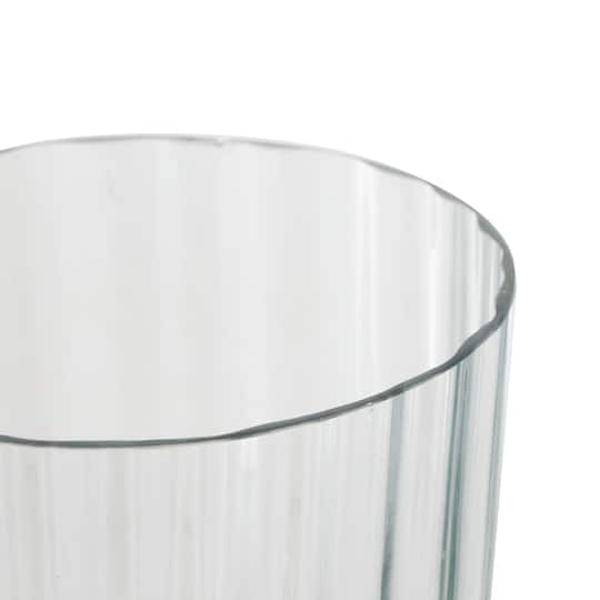 Clear Glass Ribbed Fluted Decorative Candle Holder with Elevated Base